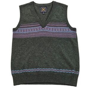 Free People Lambswool Blend‎ Sweater Vest Green Fair Isle Mens M